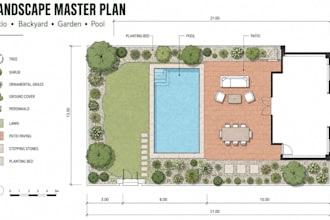 design a landscape master plan for your patio backyard garden and pool