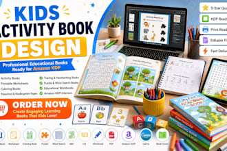design kids activity book worksheets coloring book, amazon KDP interior workbook