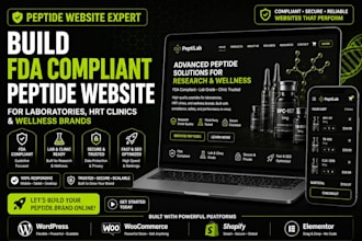 build fda complaint peptide website for laboratory, hrt clinic wellness brand