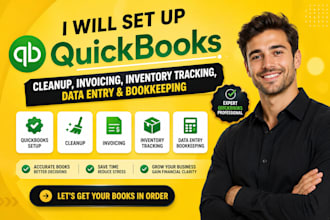 setup quickbooks, cleanup, invoicing, inventory tracking, data entry bookkeeping