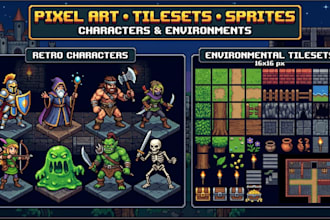 custom pixel art sprites, tilesets and game assets design