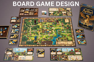 design board game, card game, tabletop game, game assets and rulebook