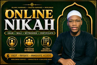 perform online nikah as imam, provide witnesses, wali and certiicate