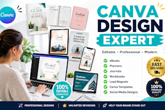 design editable canva ebook, planner, journal, workbook and lead magnet PDF