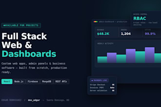 build full stack web apps, admin dashboards and software