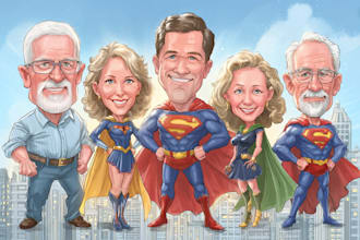 make a cartoon and caricature like super hero