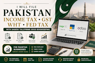 file pakistan income tax gst wht fed tax with sage50 tallyprime odoo bookkeeping