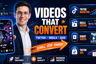 create tiktok marketing video, reels editing, short video content and tiktok ads