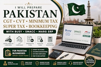 prepare pakistan cgt cvt minimum tax super tax bookeeping in busy smacc marg erp