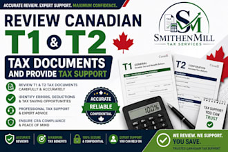 review canadian t1 t2 tax documents and provide tax support