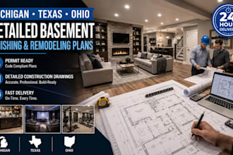 design detailed basement finishing and remodeling plans