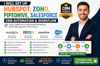 setup hubspot, zoho, pipedrive, salesforce CRM automation