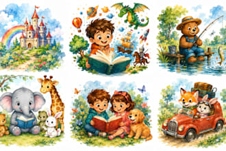 kinderbuch illustration, cartoon aquarell storybook art