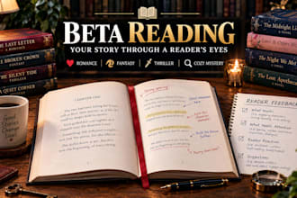 be your thriller, romance and fantasy fiction beta reader with a detailed report
