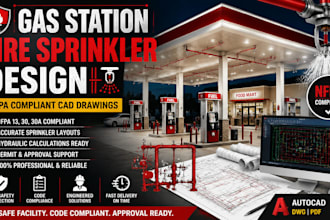 design gas station fire sprinkler drawings for nfpa compliant approval