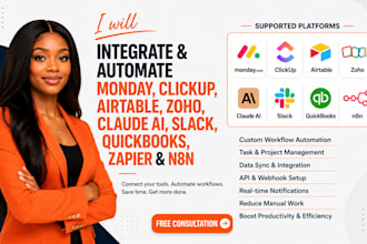 monday clickup airtable zoho claude ai slack quickbooks zapier n8n integration