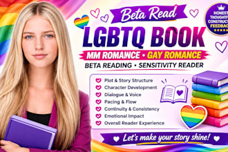 beta read lgbtq book, mm romance gay romance beta reading sensitivity reader