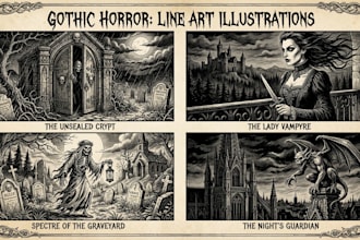 draw horror and gothic line art illustrations