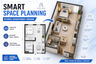 do studio apartment interior with smart space optimization and furniture layout