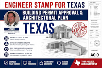 engineer stamp for architectural, civil mep plan for building approval in texas