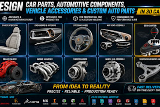 design car parts, automotive component, vehicle accessories car part in 3d cad
