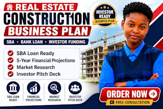 write real estate construction business plan for sba bank loan investor funding