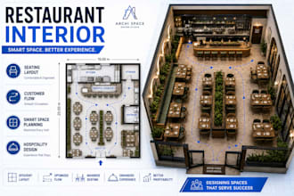 design restaurant dining interior with seating layout and customer flow plan