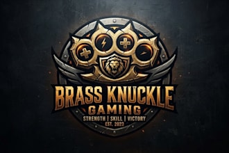 design a bold brass knuckles inspired logo for gaming and apparel