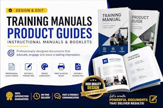 design and edit training manuals, product guides, instructional manuals, booklet
