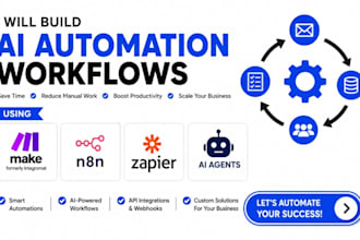 build ai automation workflows using make com, n8n, zapier, pabbly, ai agent