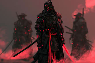 cyberpunk samurai street warrior art desing