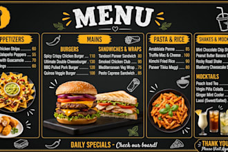 design a modern and clean food menu