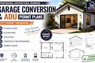 design garage conversion, 2d floor plan, adu permit plans city permit drawings