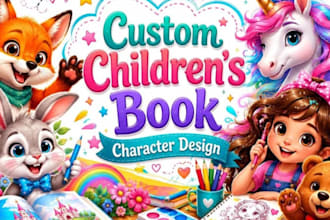 create custom cartoon character design for children book and brand