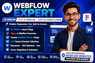build, redesign, or fix webflow website, client first cms, and animations