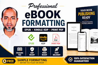 format your ebook for amazon KDP, epub and print ready PDF