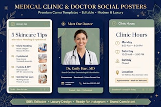 3 medical clinic and doctor social posters
