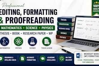 type, editing, formatting, proofread mathematics science, physics thesis book wp