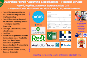 do australian payroll processing, payslips, auto super, bas, gst, bookkeeping