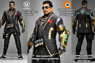 aaa 3d realistic game character stylized model for unreal engine 5, unity, godot