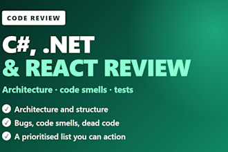 review your csharp, dotnet, react code, architecture audit and code smells