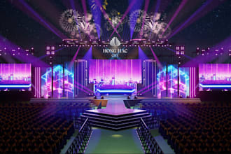 rebuild 3d outdoor stage,cgi musical stage render, outdoor concert hall relayout
