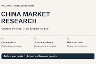 research any china market, platform, or competitor for your business