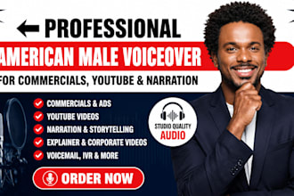 record a warm, deep american male voiceover or narration for commercials, ads