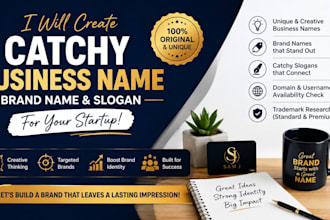 create a catchy business name, brand name and slogan for your startup