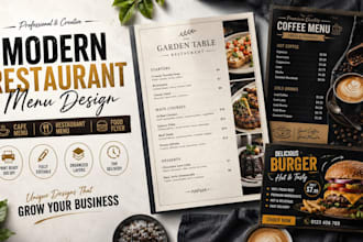 design a modern restaurant menu, cafe menu and food flyer