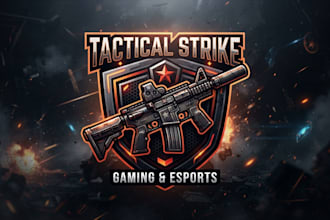 design a tactical machine gun inspired logo for gaming and esports