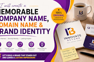 create a memorable company names, doman name and brand identity