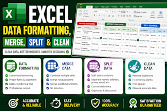 clean, format, split, merge excel data