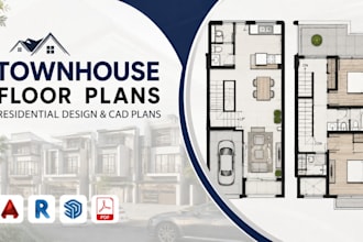 draw townhouse floor plans, residential building design and cad plans